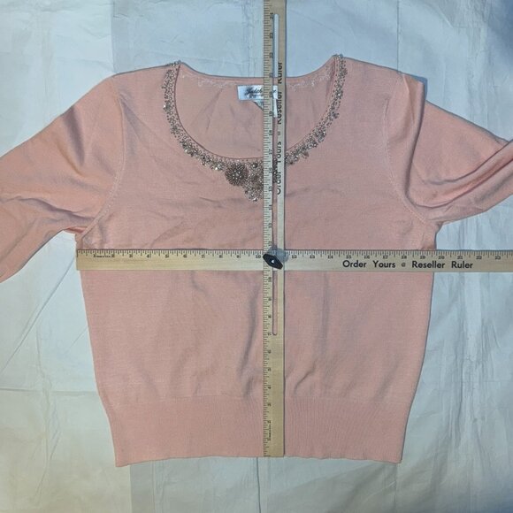 Vintage Judith Hart Pink Beaded Pullover Sweater - L Silk Blend Scoop Neck - Picture 3 of 5